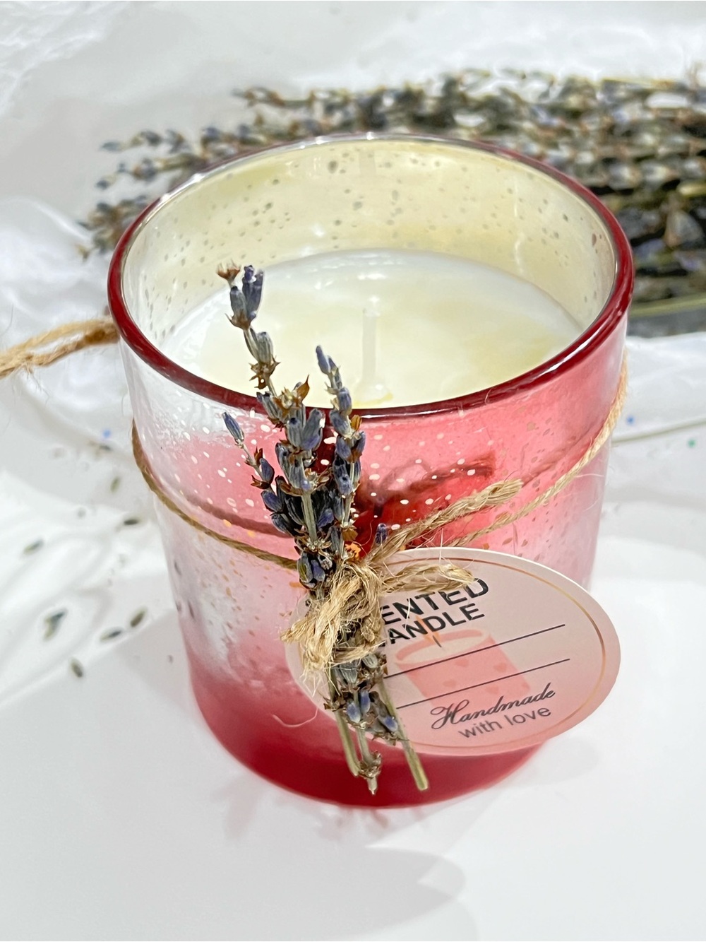 Handmade Scented Candle in Red Glass